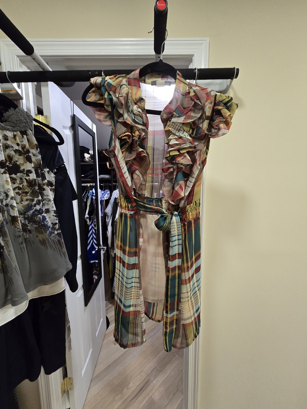 Forever 21 Plaid Sheer Multicolor Button-Front Blouse